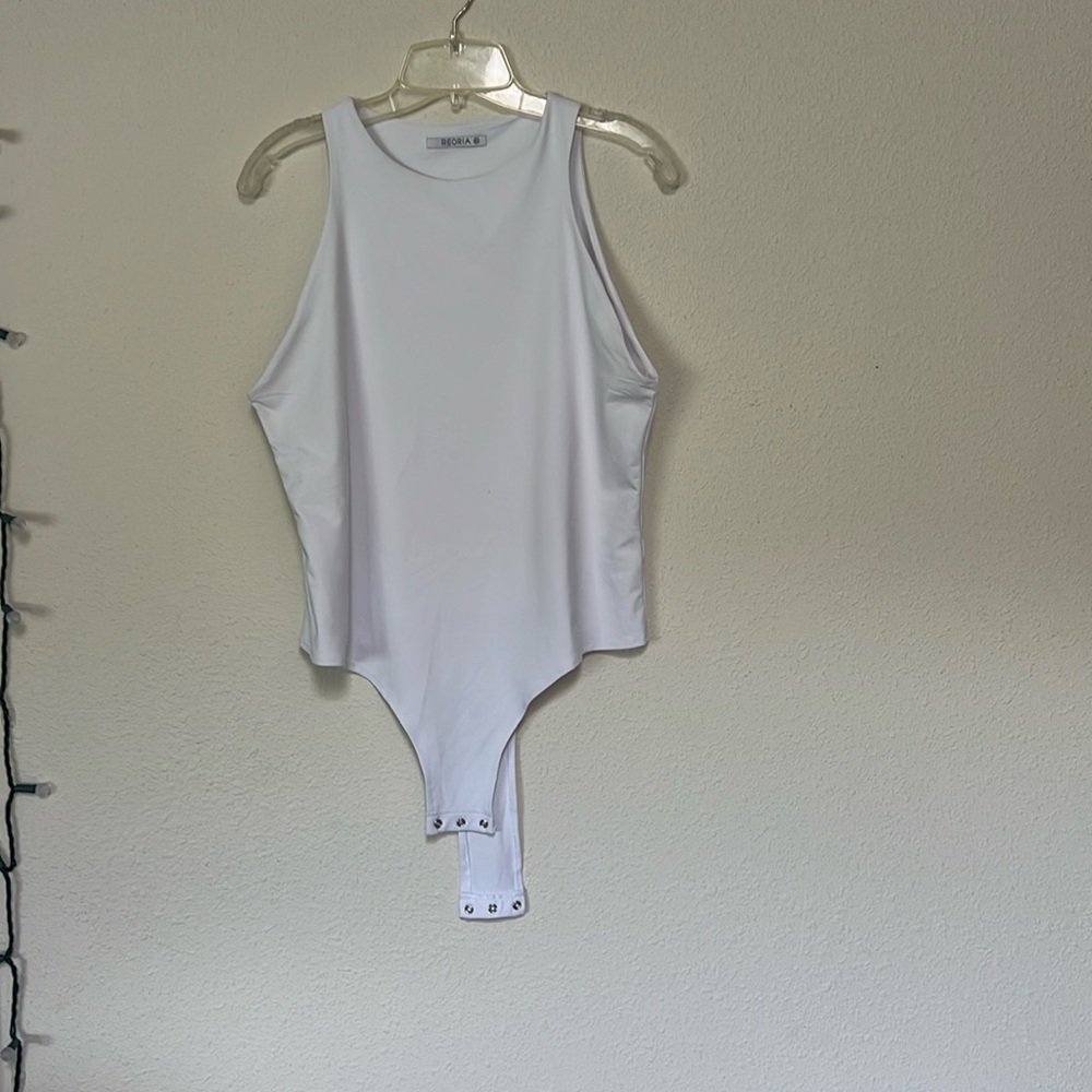 Reoria Sleeveless High Neck Racer Back Bodysuit White 2X